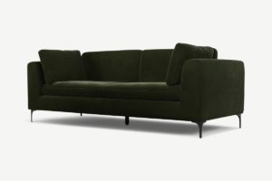 Monterosso 3-Sitzer Sofa, Samt in Dunkeloliv und Schwarz - MADE.com
