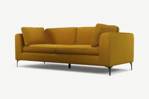 Monterosso 3-Sitzer Sofa, Samt in Senfgelb und Schwarz - MADE.com