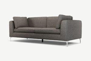 Monterosso 3-Sitzer Sofa, strukturierter Stoff in Muenzgrau und Chrom - MADE.com
