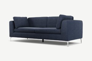 Monterosso 3-Sitzer Sofa, strukturierter Stoff in Nebelblau und Chrom - MADE.com