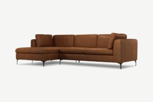 Monterosso Ecksofa (Recamiere links), Leder in Honigbraun und Schwarz - MADE.com