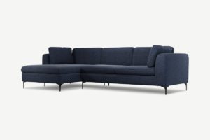 Monterosso Ecksofa (Recamiere links), strukturierter Stoff in Nebelblau und Schwarz - MADE.com