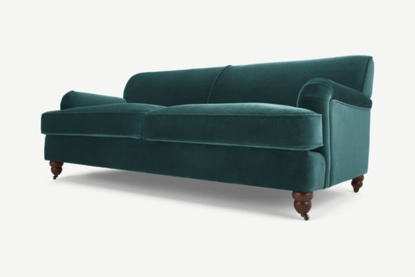 Orson 3-Sitzer Sofa, recycelter Samt in Blaugruen - MADE.com