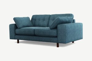Atkinson 2-Sitzer Sofa, strukturierter Webstoff in Aegaeisblau und dunkles Holz - MADE.com