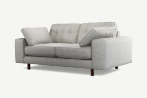 Atkinson 2-Sitzer Sofa, strukturierter Webstoff in Grau und dunkles Holz - MADE.com