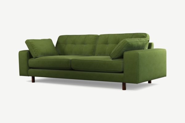 Atkinson 3-Sitzer Sofa, Samt in Weingruen und dunkles Holz - MADE.com