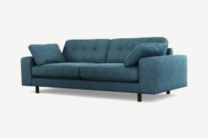 Atkinson 3-Sitzer Sofa, strukturierter Webstoff in Aegaeisblau und dunkles Holz - MADE.com
