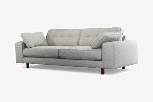Atkinson 3-Sitzer Sofa, strukturierter Webstoff in Grau und dunkles Holz - MADE.com