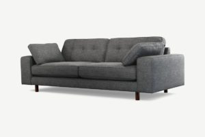 Atkinson 3-Sitzer Sofa, strukturierter Webstoff in Schiefergrau und dunkles Holz - MADE.com