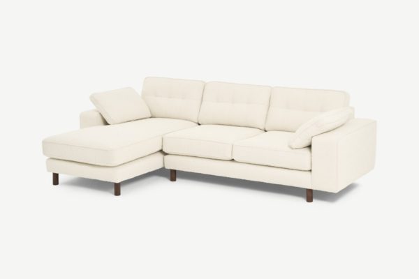 Atkinson Ecksofa (Recamiere links), Boucle in Elfenbein und dunkles Holz - MADE.com