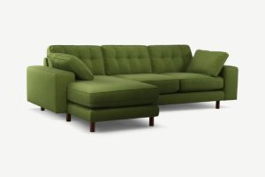 Atkinson Ecksofa (Recamiere links), Samt in Weingruen und dunkles Holz - MADE.com