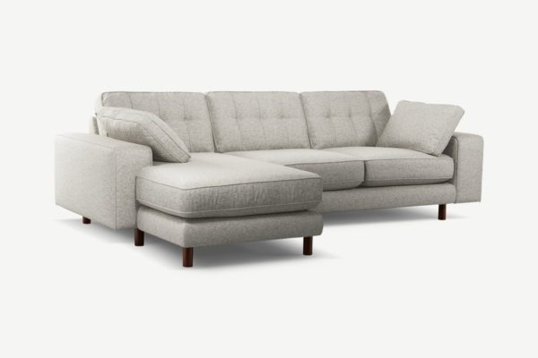 Atkinson Ecksofa (Recamiere links), strukturierter Webstoff in Grau und dunkles Holz - MADE.com