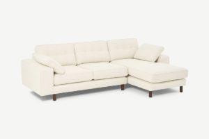 Atkinson Ecksofa (Recamiere rechts), Boucle in Elfenbein und dunkles Holz - MADE.com