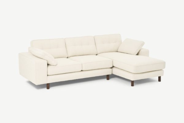 Atkinson Ecksofa (Recamiere rechts), Boucle in Elfenbein und dunkles Holz - MADE.com