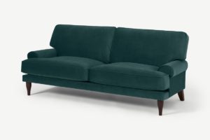 Chadwick 3-Sitzer Sofa, recycelter Samt in Eisvogelblau - MADE.com