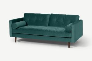 Hayes 3-Sitzer Sofa, recycelter Samt in Blaugruen - MADE.com