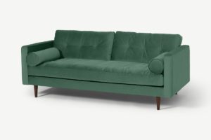 Hayes 3-Sitzer Sofa, recycelter Samt in Mineralblau - MADE.com