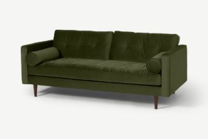 Hayes 3-Sitzer Sofa, recycelter Samt in Moosgruen - MADE.com