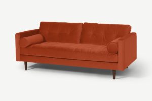 Hayes 3-Sitzer Sofa, recycelter Samt in Paprikarot - MADE.com