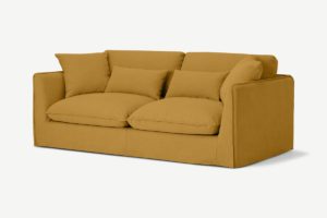 Kasiani 3-Sitzer Sofa, Baumwoll-Leinen-Mix in Ocker - MADE.com