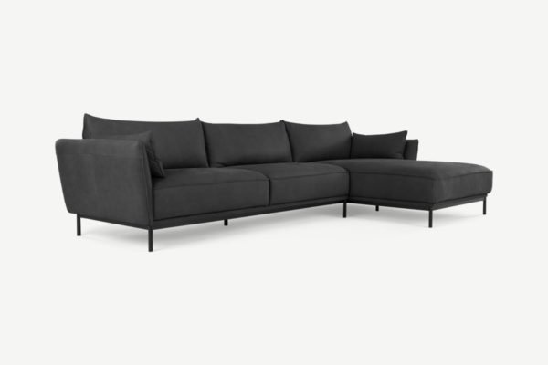 Odelle Ecksofa (Recamiere rechts), Leder in Dunkelgrau - MADE.com