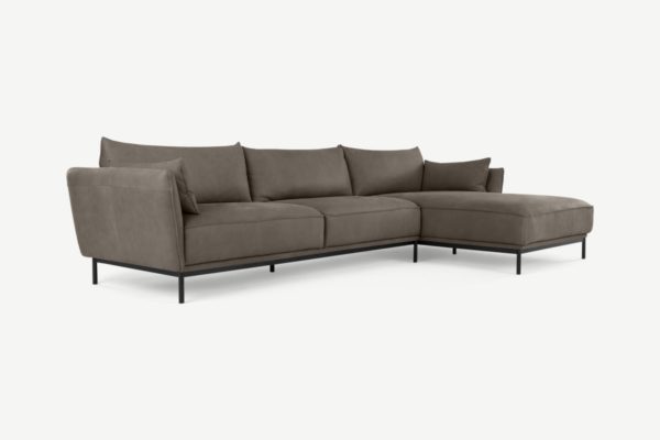 Odelle Ecksofa (Recamiere rechts), Leder in Grau - MADE.com