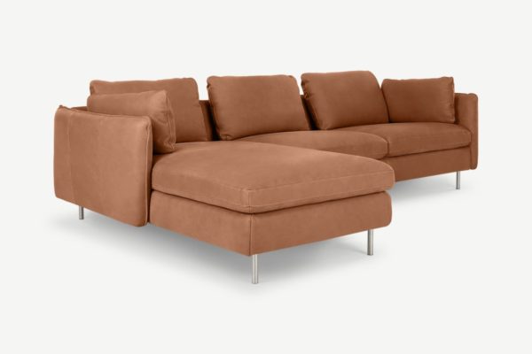 Vento 3-Sitzer Ecksofa (Recamiere links), Leder in Hellbraun - MADE.com