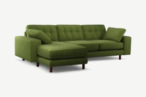 Content by Terence Conran Tobias Ecksofa (Recamiere links), Samt in Weingruen und dunkles Holz - MADE.com